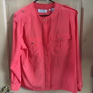 Vintage Josephine Deep Coral Button Front Blouse - Size 12